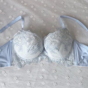 Sold Out! US-32C, D/JP-D70 Japanese Glittery Floral Embroidery Satin Bow Bra